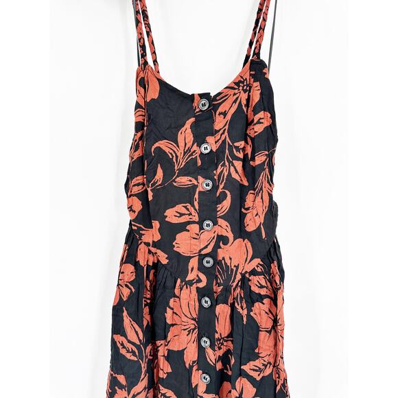 Free People Perfect Sundress Dark Floral Tie Back Button Front S NEW - Picture 6 of 7